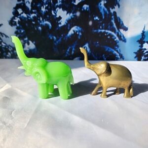 JADEITE And BRASS Elephant Vintage MCM Collectible Figurines 3"
